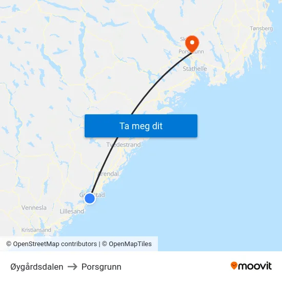Øygårdsdalen to Porsgrunn map