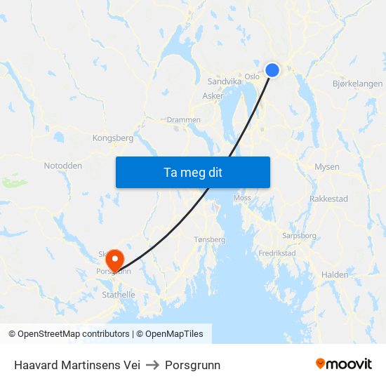 Haavard Martinsens Vei to Porsgrunn map