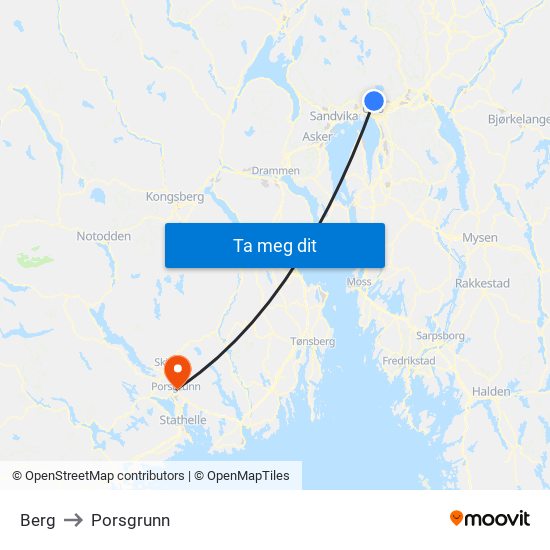 Berg to Porsgrunn map