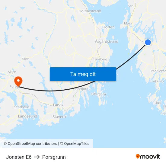 Jonsten E6 to Porsgrunn map