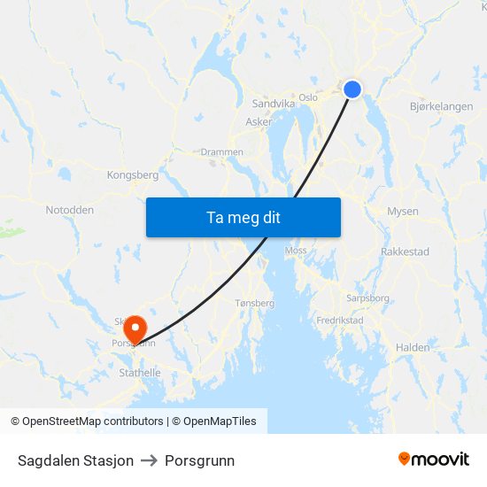 Sagdalen Stasjon to Porsgrunn map