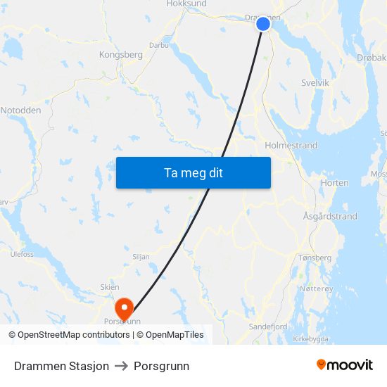 Drammen Stasjon to Porsgrunn map