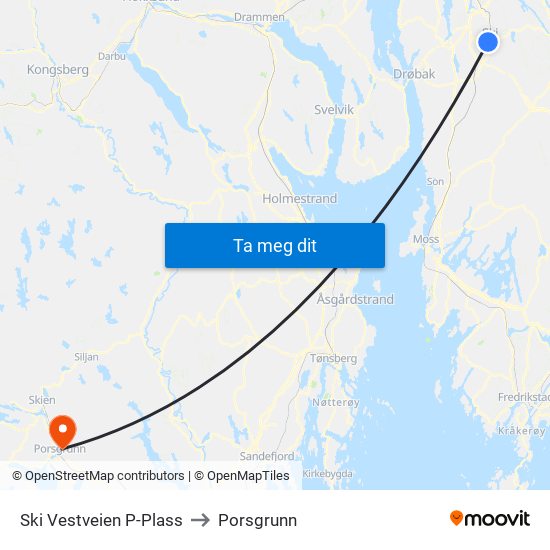 Ski Vestveien P-Plass to Porsgrunn map