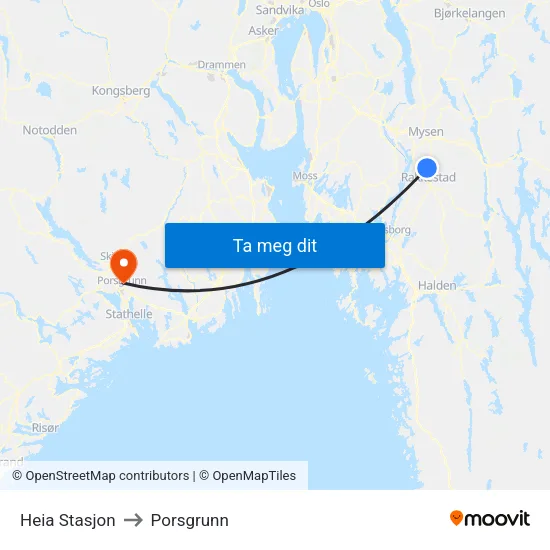 Heia Stasjon to Porsgrunn map