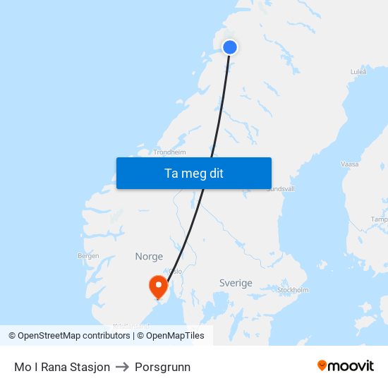 Mo I Rana Stasjon to Porsgrunn map