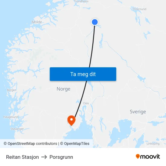 Reitan Stasjon to Porsgrunn map