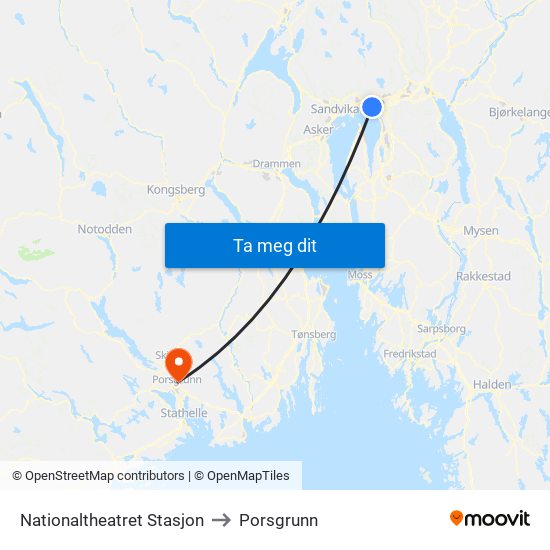 Nationaltheatret Stasjon to Porsgrunn map