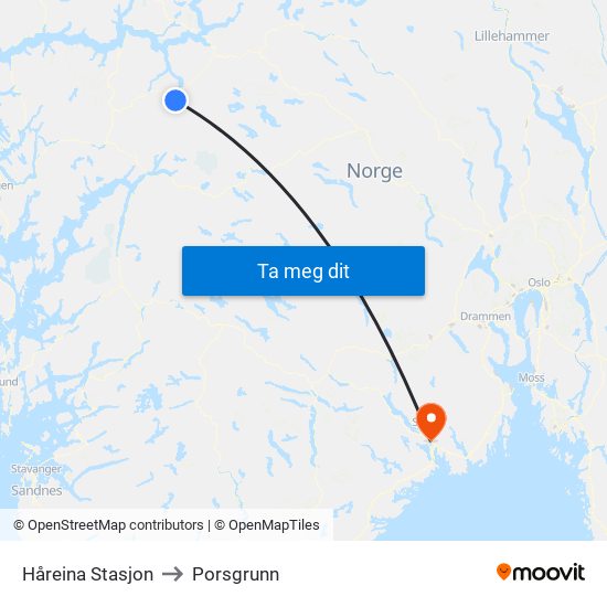 Håreina Stasjon to Porsgrunn map