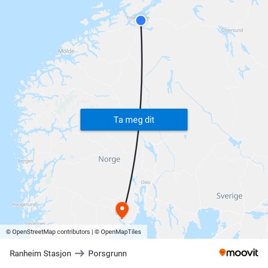 Ranheim Stasjon to Porsgrunn map