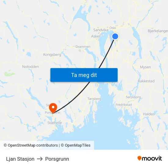 Ljan Stasjon to Porsgrunn map