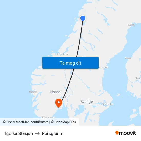 Bjerka Stasjon to Porsgrunn map