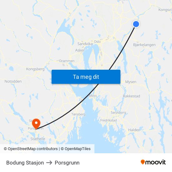 Bodung Stasjon to Porsgrunn map