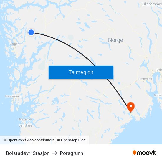 Bolstadøyri Stasjon to Porsgrunn map