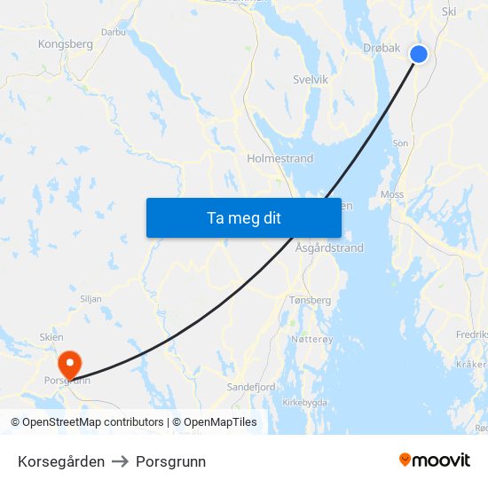 Korsegården to Porsgrunn map