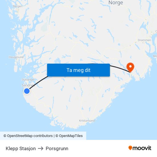 Klepp Stasjon to Porsgrunn map