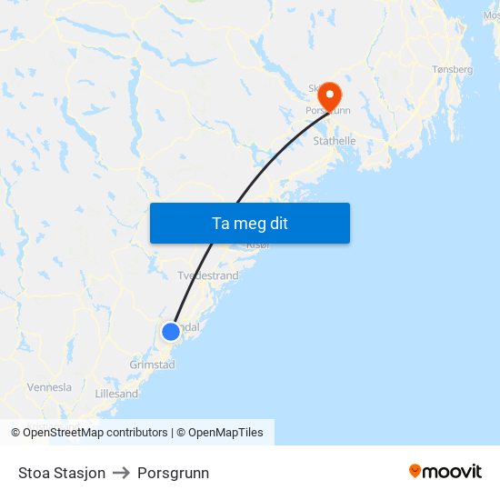 Stoa Stasjon to Porsgrunn map