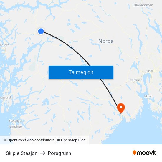 Skiple Stasjon to Porsgrunn map