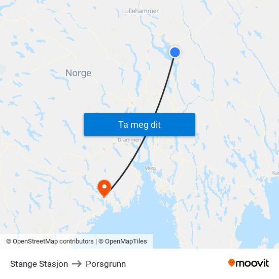 Stange Stasjon to Porsgrunn map