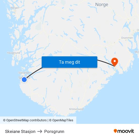 Skeiane Stasjon to Porsgrunn map