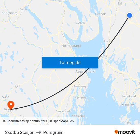 Skotbu Stasjon to Porsgrunn map