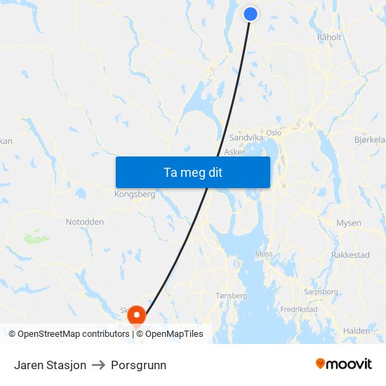 Jaren Stasjon to Porsgrunn map