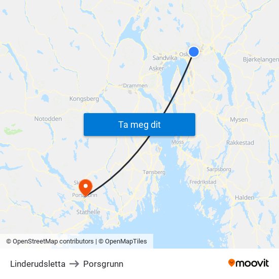 Linderudsletta to Porsgrunn map