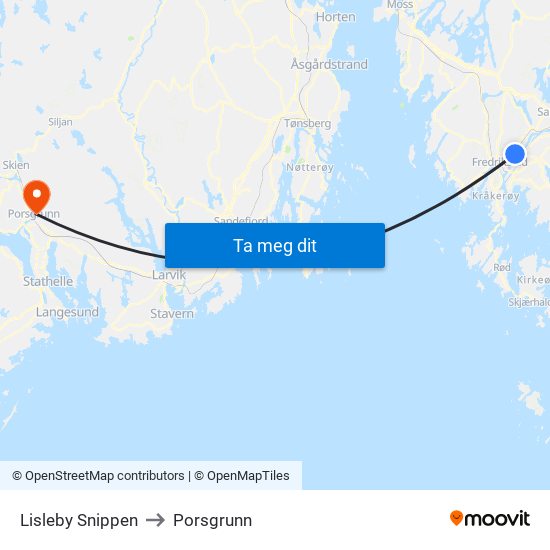 Lisleby Snippen to Porsgrunn map