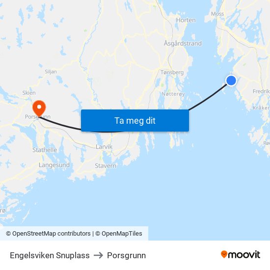 Engelsviken Snuplass to Porsgrunn map