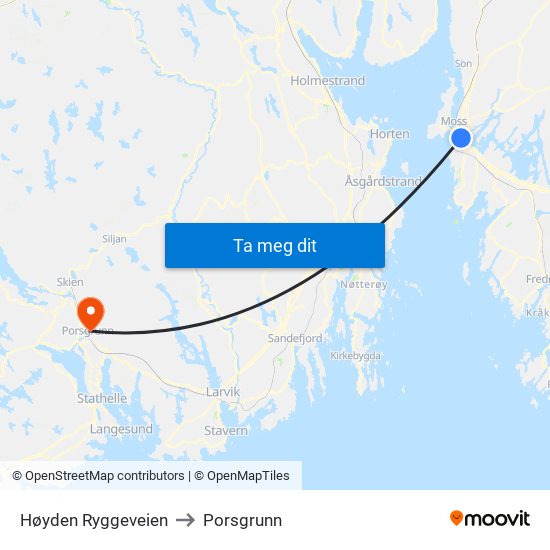 Høyden Ryggeveien to Porsgrunn map