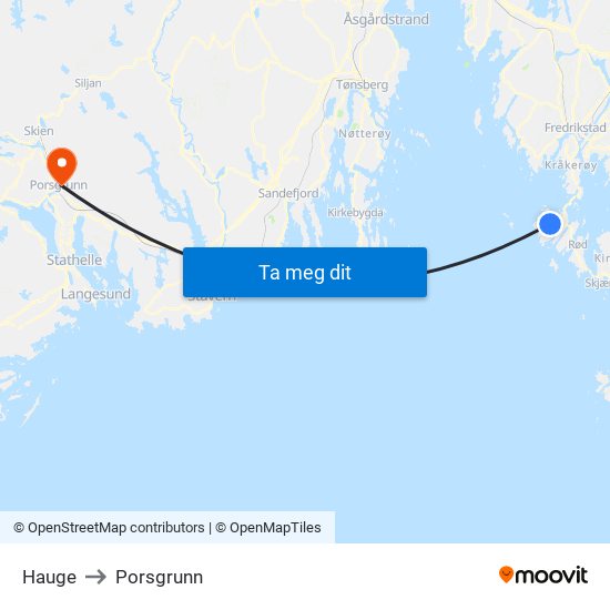 Hauge to Porsgrunn map