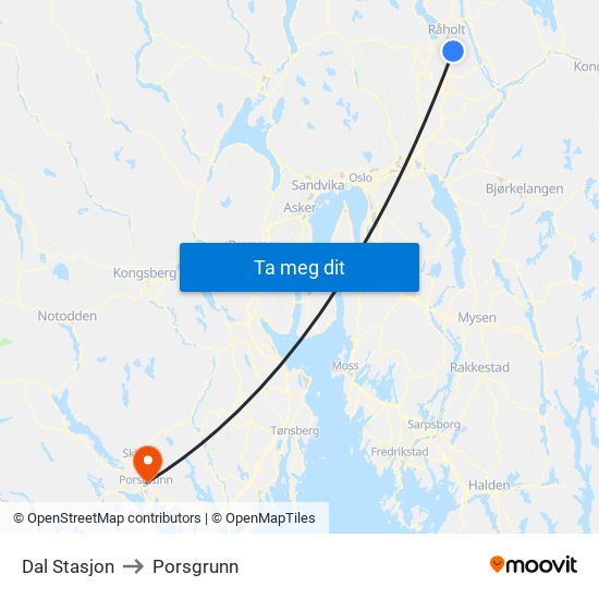 Dal Stasjon to Porsgrunn map