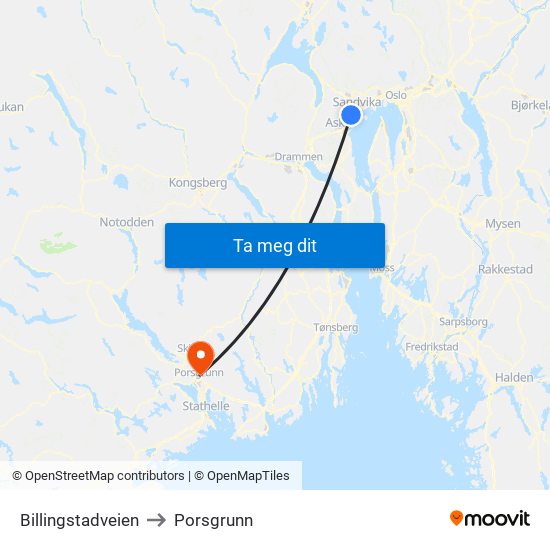 Billingstadveien to Porsgrunn map