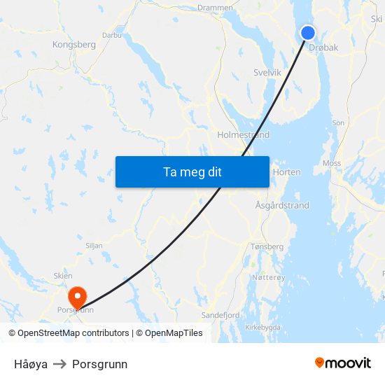 Håøya to Porsgrunn map