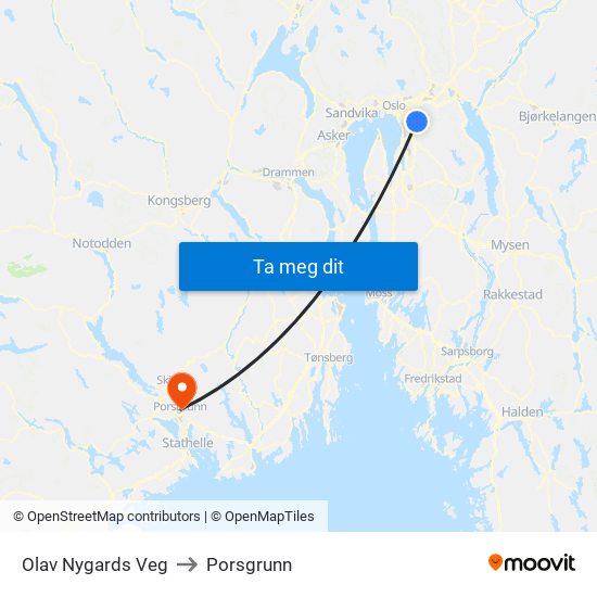 Olav Nygards Veg to Porsgrunn map