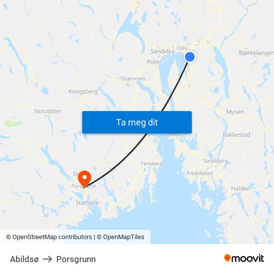 Abildsø to Porsgrunn map