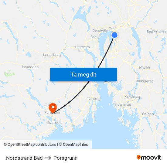 Nordstrand Bad to Porsgrunn map