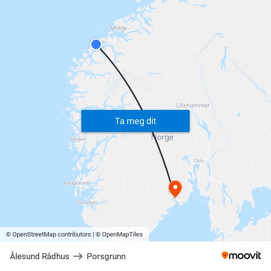 Ålesund Rådhus to Porsgrunn map