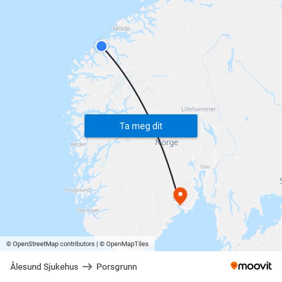 Ålesund Sjukehus to Porsgrunn map