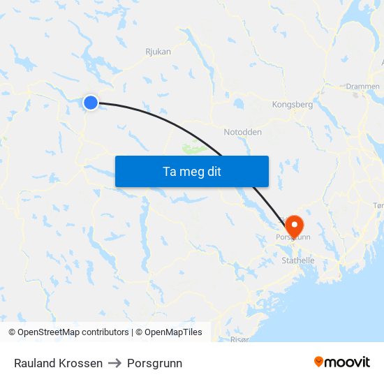 Rauland Krossen to Porsgrunn map