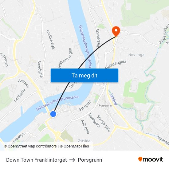 Down Town Franklintorget to Porsgrunn map