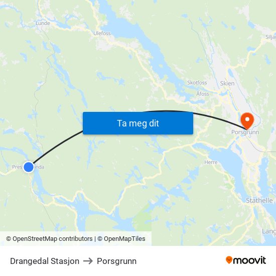 Drangedal Stasjon to Porsgrunn map