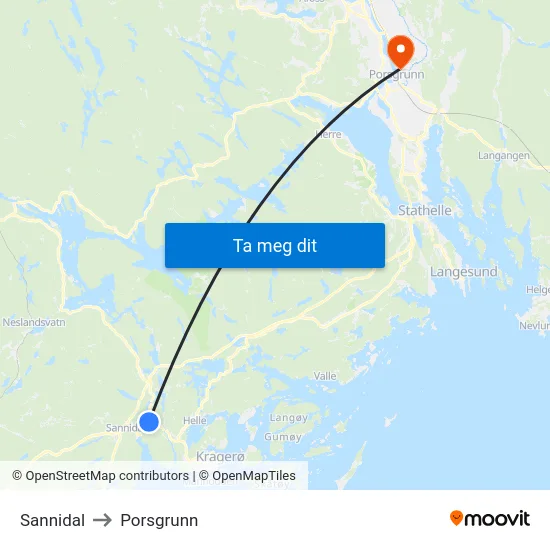 Sannidal to Porsgrunn map