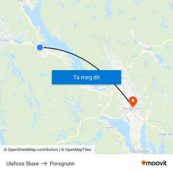 Ulefoss Sluse to Porsgrunn map