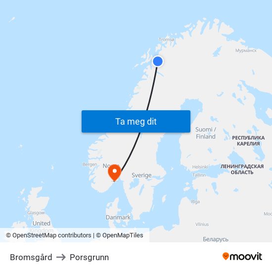 Bromsgård to Porsgrunn map