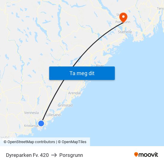 Dyreparken Fv. 420 to Porsgrunn map