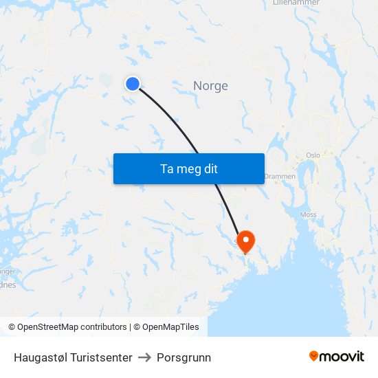 Haugastøl Turistsenter to Porsgrunn map