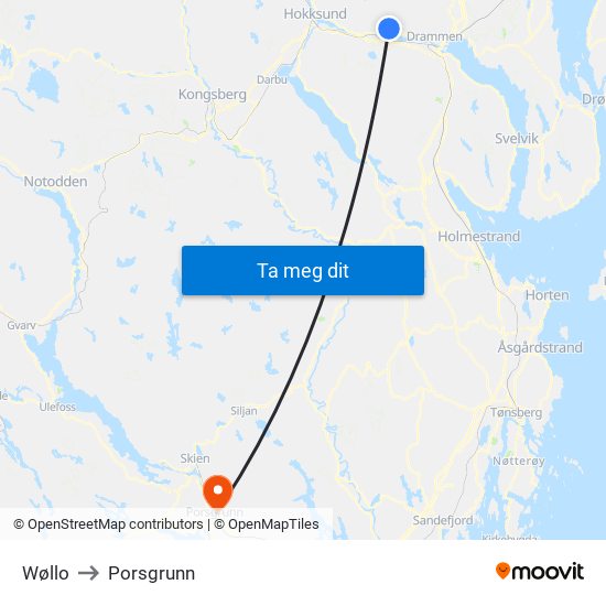 Wøllo to Porsgrunn map