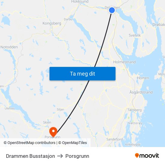 Drammen Busstasjon to Porsgrunn map