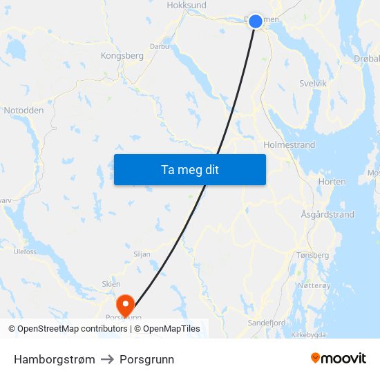 Hamborgstrøm to Porsgrunn map