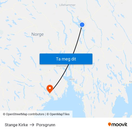Stange Kirke to Porsgrunn map